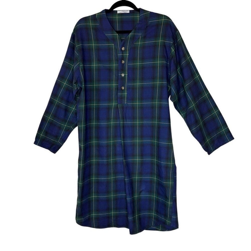 St. Michael Marks & Spencer Cotton Black Watch Plaid Nightshirt Sz S Classic